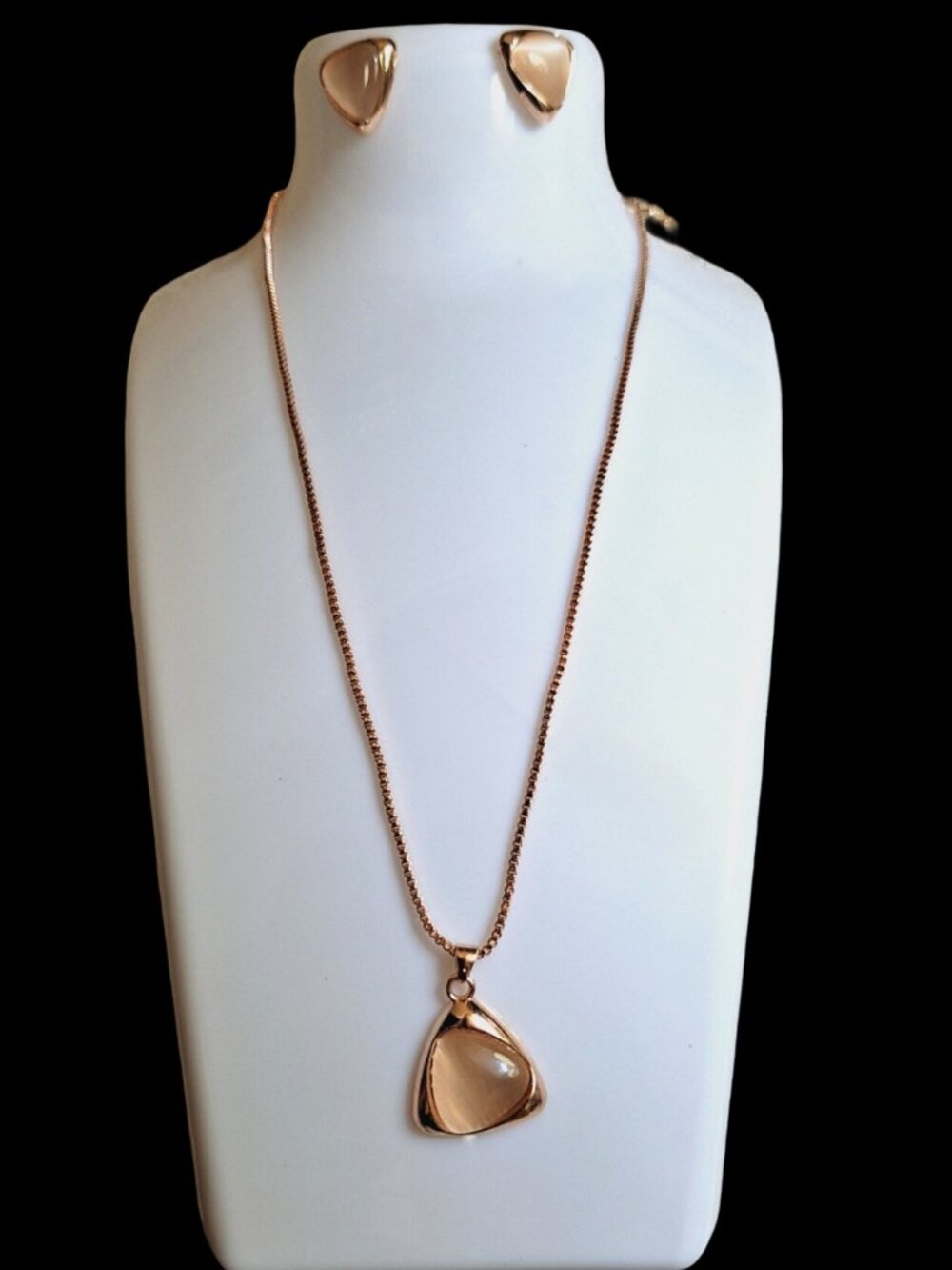 2PC Elegant Cat Eye Triangle Jewelry Set Necklace & Earrings